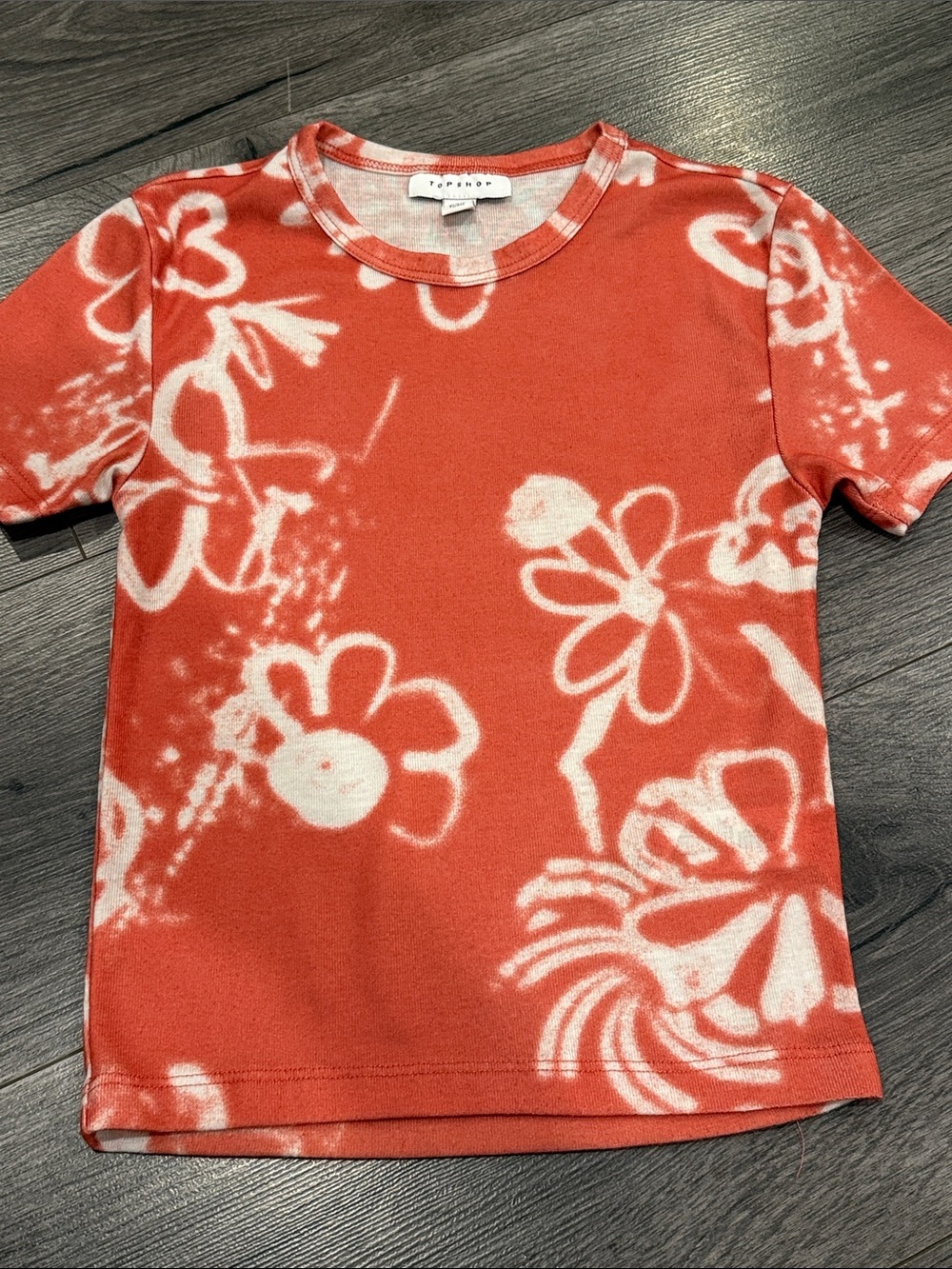 Topshop Orange Red Floral Tie-Dye Tee size XS or 0 - 2.